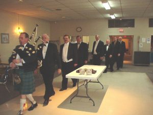The District Deputy Grand Master's Official Visit. The Head Table is piped in by the District Piper a.k.a. Brother Senior Warden!