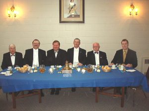 Head Table Guests included (l to r): V.W. Bro. R. Storie, R.W. Bro. A. Burns, Worshipful Master R. Luoma, R.W. Bro. D. Bell, V.W. Bro. R. Lewis, Bro. S. Mroczynski.