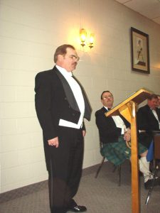 The District Deputy Grand Master of the Sudbury-Manitoulin District: Right Worshipful Brother Allan T. Burns.