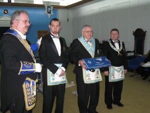 During the Annual Reciprocal Visit, Friendship Lodge was presented with a 50th Anniversary Kneeling Cushion from the Brethren of Nickel Lodge.