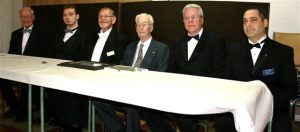 Prior to Espanola Lodge No. 527 May Meeting. Nickel Lodge and Espanola Lodge celebrated the 60th Anniversary of V.W. Bro. Frederick W. Bright's Membership in Masonry on May 1st. L to r: R.W. Bro. J. David Innes; W. Bro. Stephen Fleming; R.W. Bro. Keith I. Jordan; V.W. Bro. Bright with Certificates; W. Bro. Wayne White of Espanola Lodge; W. Bro. John Robbie of Friendship Lodge No. 691.