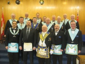 Friendship Lodge January 8th 2014 Meeting. Nickel Lodge officers Passed Bro. Trevor Bracken to the Fellowcraft Degree (alternate photo).