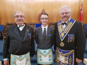 L to r: Sponsor Bro. Michael Lalonde, Bro. Johnathon Levesque and sponsor R.W. Bro. Robert J. Fleming.