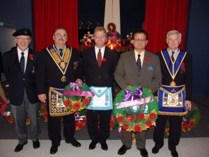 Representatives from Algonquin Lodge No. 536 and Friendship Lodge No. 691 Lay Wreaths November 11th at the Copper Cliff Legion Branch 224. 2007.