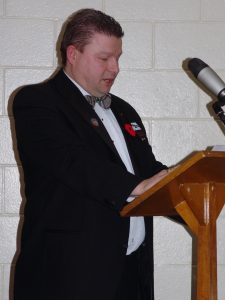 Sudbury-Manitoulin District Veteran Appreciation Night, 05 November 2008. W.Bro. Clive Stephenson, Master of Nickel Lodge, introducing the guest speaker.